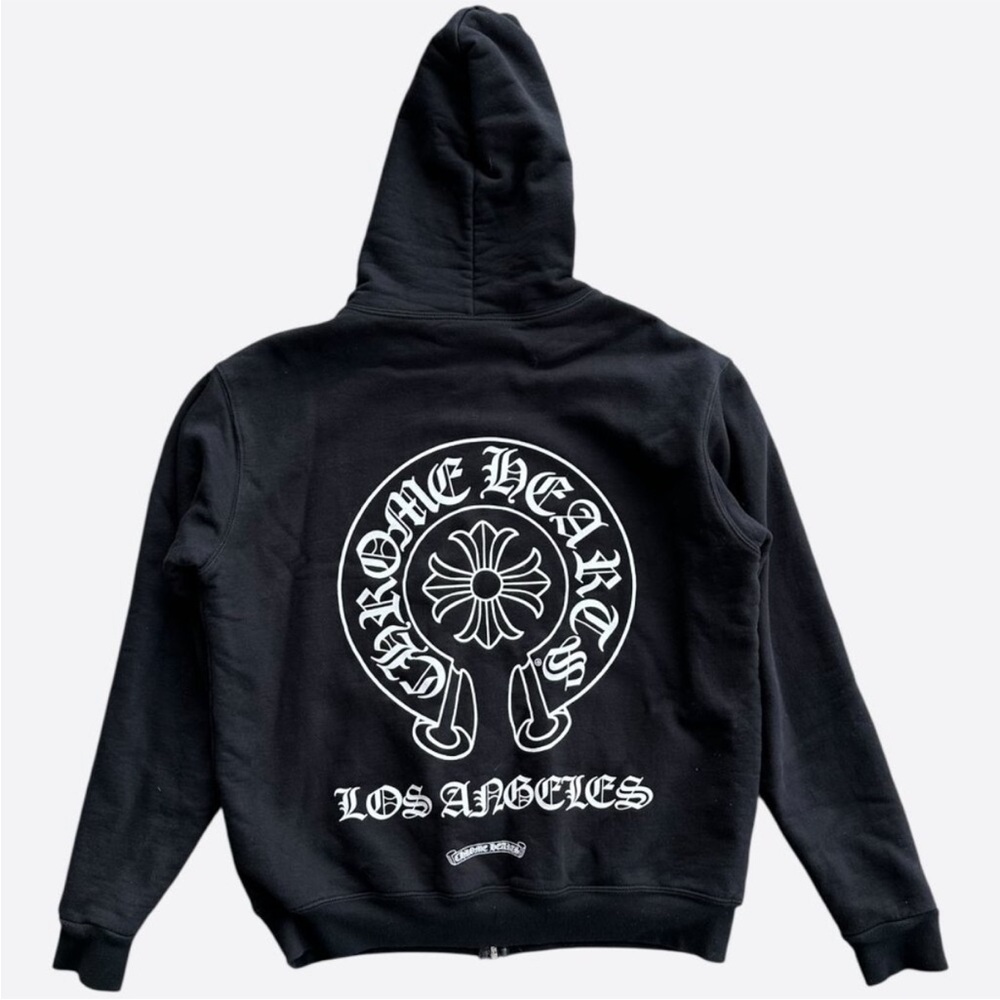 CHROME HEARTS Black Zip-Up Hoodie, M, Los Angeles – Large Back “Horseshoe” Logo